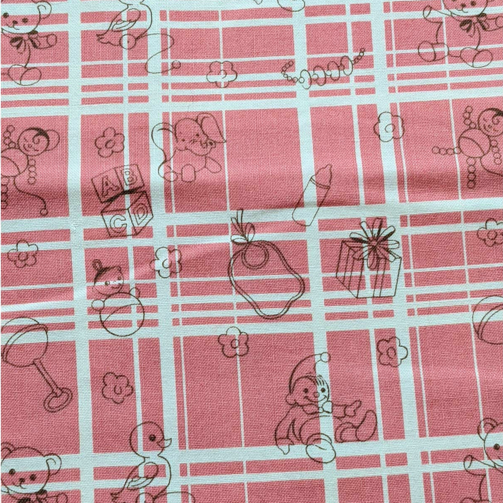 Michael Miller "Play Plaid" Fabric Vintage MCM Reproduction, Retro Nursery Print - Picture 4 of 7